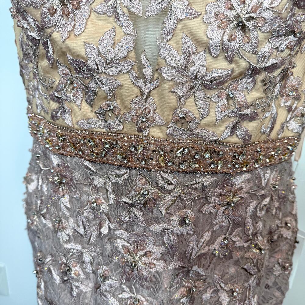 Mac Duggal 79368 Pink Embellished Lace Illusion Neck Gown With 3D Flowers Mocha - Picture 5 of 16